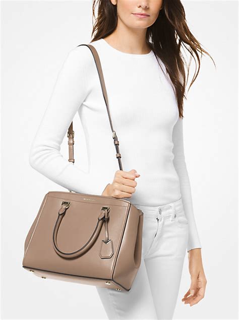 michael michael kors benning large leather and logo satchel|Michael Kors.